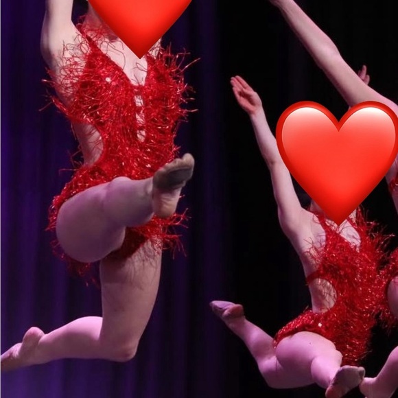 Red Satin Fringe One Piece with Lace V-Neck -new - Picture 2 of 4